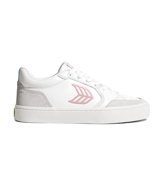 Mens leisure shoes Cariuma VALLELY White Leather Vintage White Suede Blush Pink Logo Sneaker