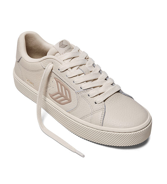 Womens leisure shoes Cariuma SALVAS All Almond Milk Premium Leather Plaza Taupe Logo Sneaker