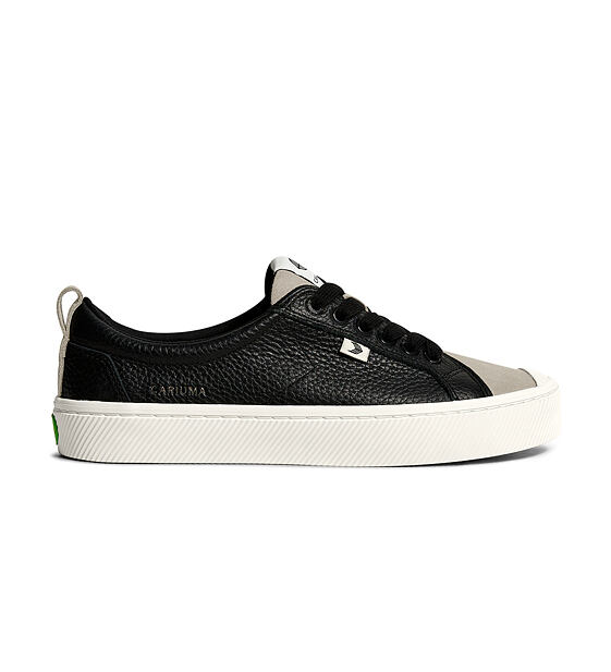 Womens leisure shoes Cariuma OCA Low Black Premium Leather Cloud Grey Suede Sneaker