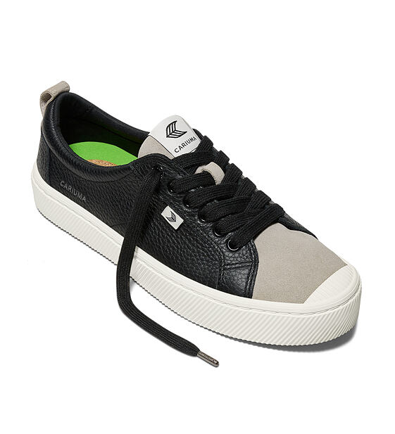 Dámské volnočasové boty Cariuma OCA Low Black Premium Leather Cloud Grey Suede Sneaker