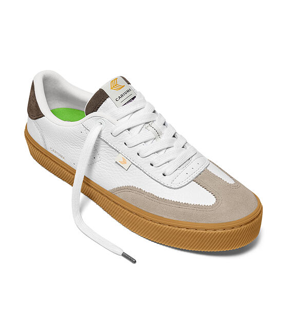 Dámské volnočasové boty Cariuma TOCA Gum White Premium Leather Plaza Taupe Suede Dark Khaki Sneaker
