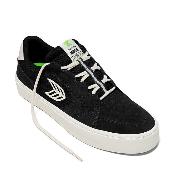 Womens leisure shoes Cariuma T20 PRO Black Suede and Mesh Ivory Logo Sneaker