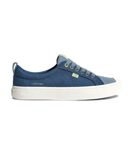 Womens leisure shoes Cariuma OCA Low Shadow Blue Canvas Mirage Blue Suede Sneaker
