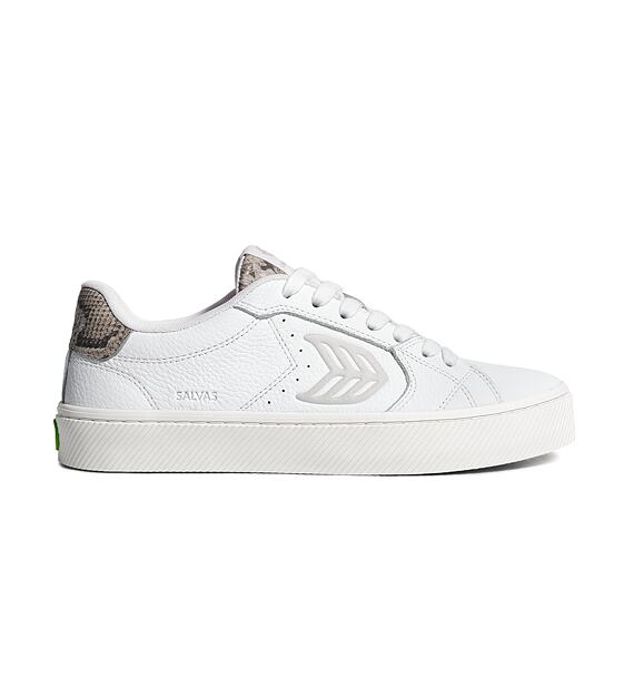 Mens leisure shoes Cariuma SALVAS White Leather Silver Cloud Logo Snake Skin Print Sneaker