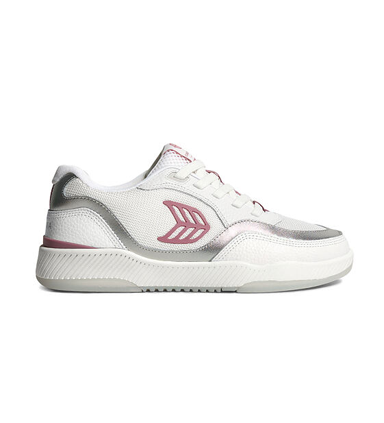 Mens leisure shoes Cariuma UBA White Leather and Suede Blush Pink Logo Silver Accents Sneaker