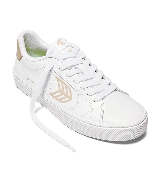 Womens leisure shoes Cariuma SALVAS White Leather Shifting Sand Logo Sneaker 