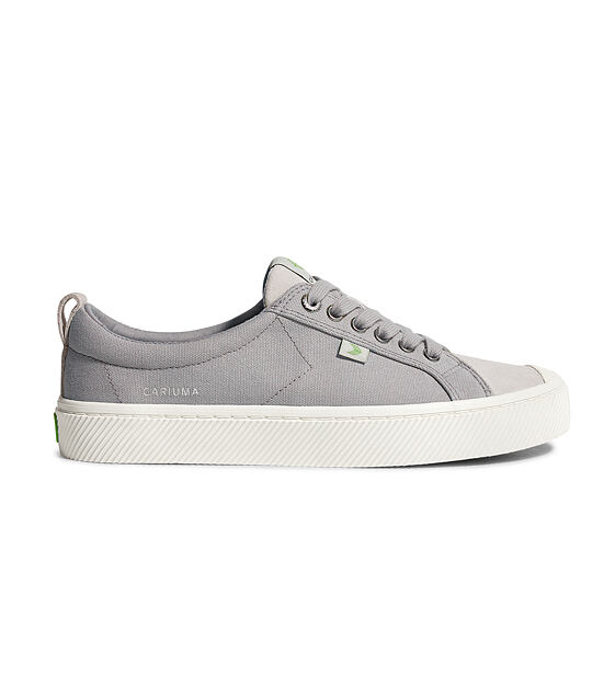 Womens leisure shoes Cariuma OCA Low Light Grey Canvas Vintage White Suede Sneaker