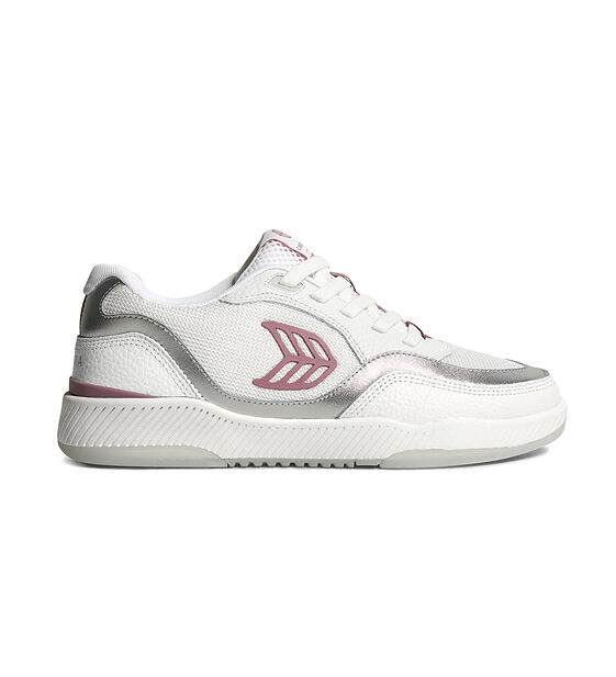 Dámské volnočasové boty Cariuma UBA White Leather and Suede Blush Pink Logo Silver Accents Sneaker
