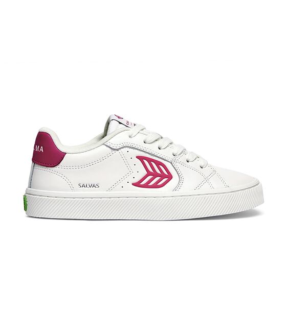 Dámské volnočasové boty Cariuma SALVAS White Leather Jazzy Pink Logo Sneaker