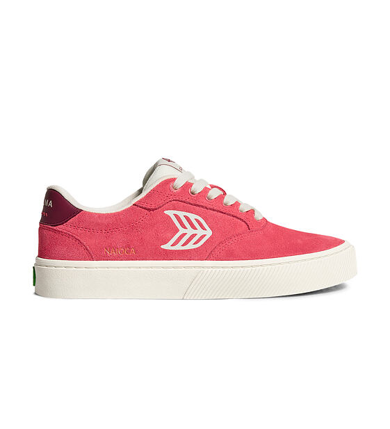 Womens leisure shoes Cariuma NAIOCA Watermelon Suede Ivory Logo Ruby Wine Sneaker