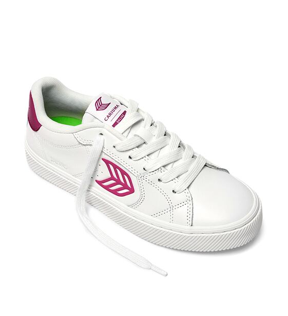 Womens leisure shoes Cariuma SALVAS White Leather Jazzy Pink Logo Sneaker