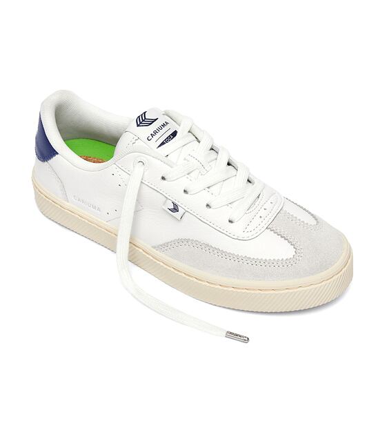 Womens leisure shoes Cariuma TOCA White Diamond Leather Smoke White Suede Blue Accents Sneaker