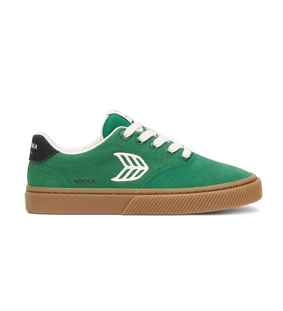 Womens leisure shoes Cariuma NAIOCA PRO Stripe Suede and Canvas Lush Green