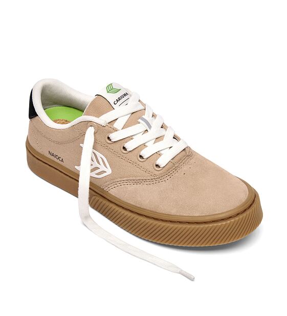 Mens leisure shoes Cariuma NAIOCA PRO Stripe Suede and Canvas Desert Taupe